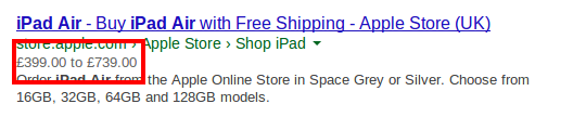 Example of rich snippets displaying information about a product price and availability