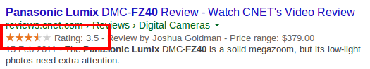 Example of rich snippets displaying review rating