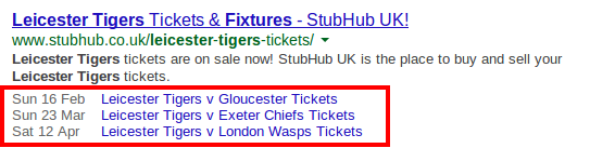 Example of rich snippets displaying information about an event