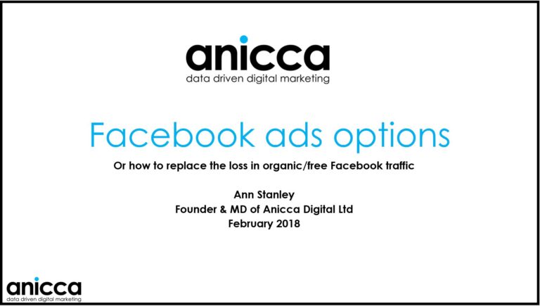 How to use Facebook Advertising to replace your lost organic traffic – presented at Leicester Digital Meet-up March 2018