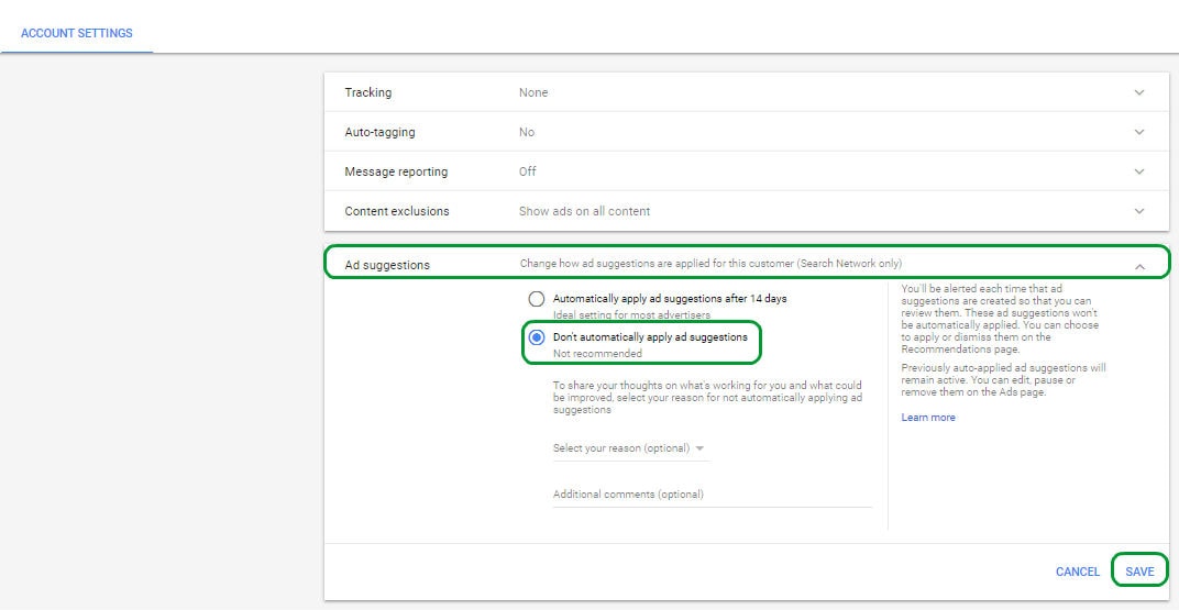 adwords interface auto suggest ads