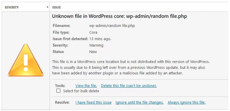 WordFence scan result
