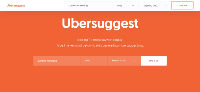 Ubersuggest for content marketing ideas