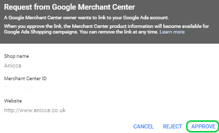 Approve Merchant Center Request