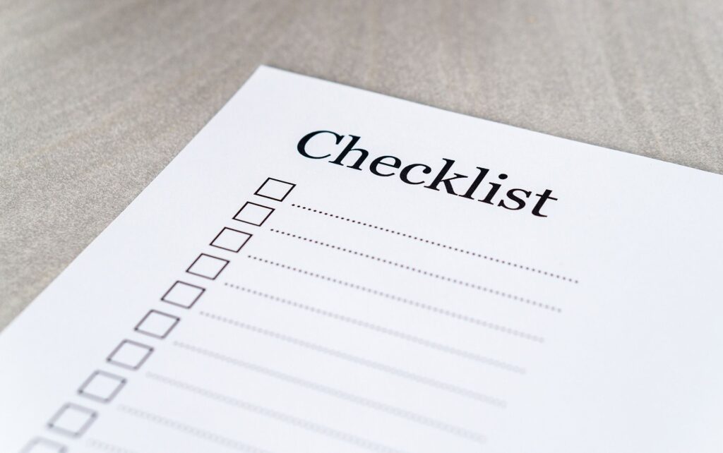 Sheet of paper with written checklist