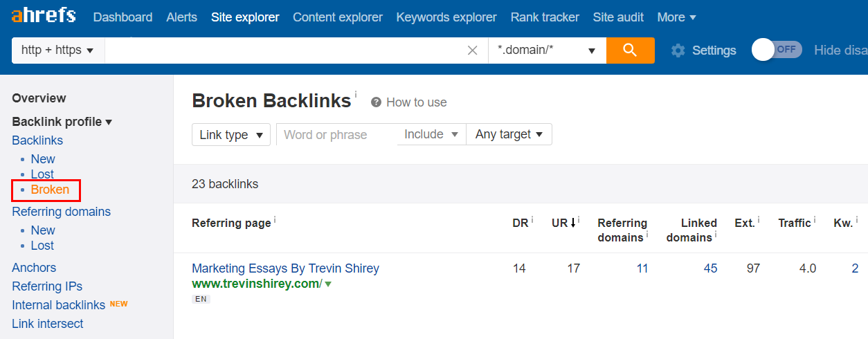 ahrefs broken link report