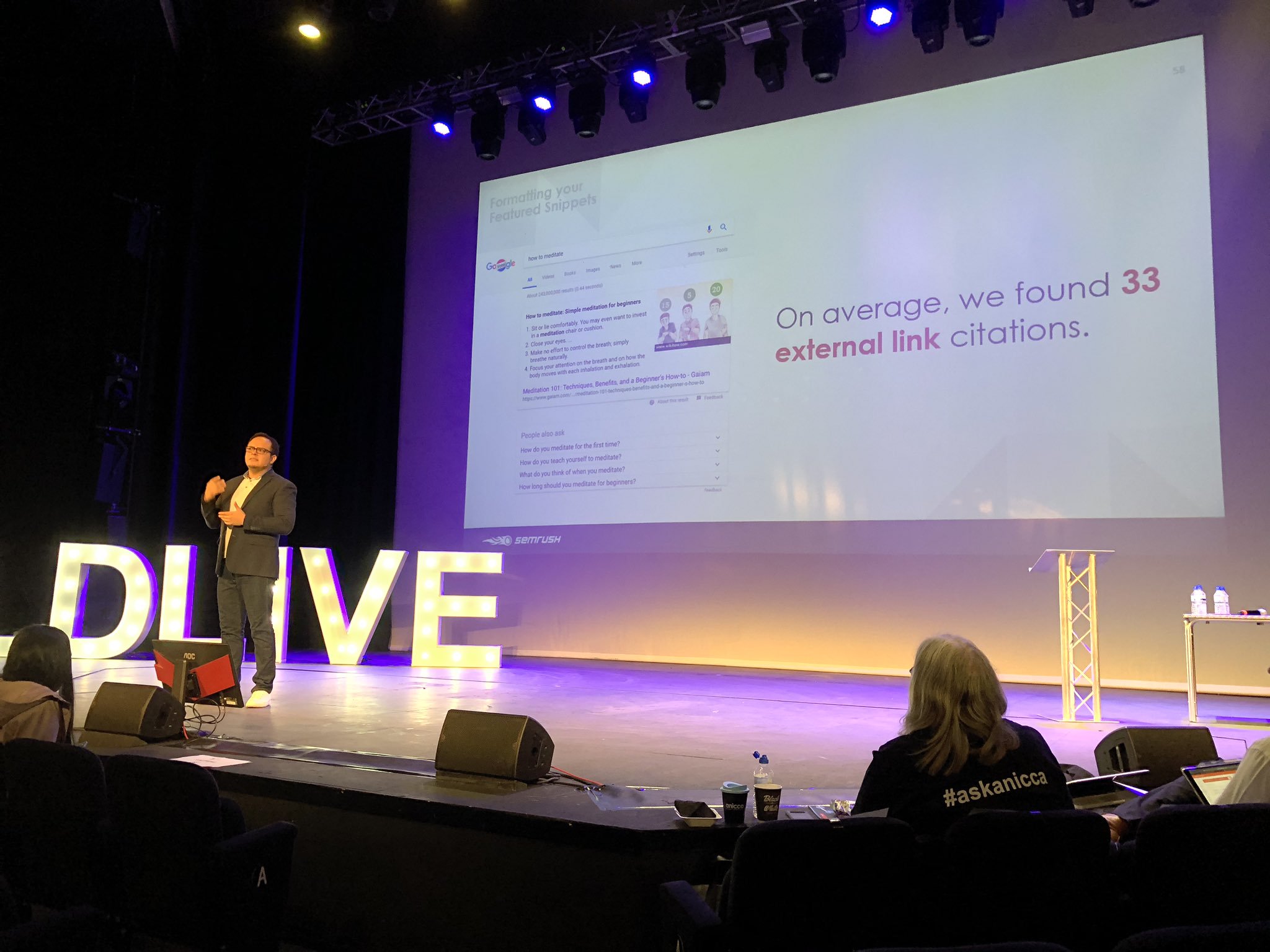 Fernando of SEMrush explains featured snippets at Leicester Digital Live.