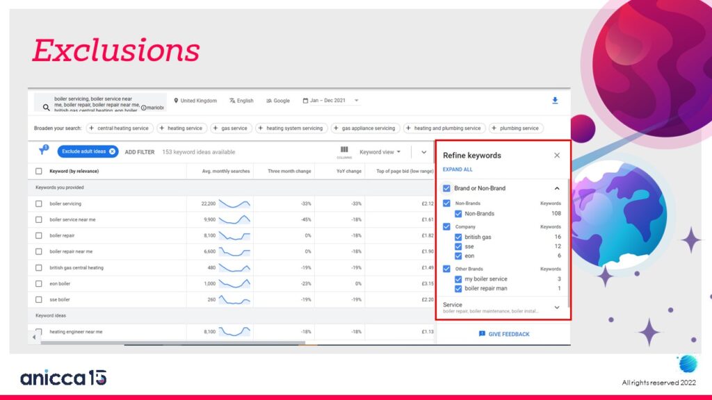 Excluding brand keywords in Keyword Planner