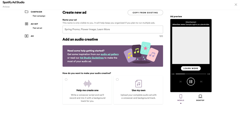 Spotify ad studio