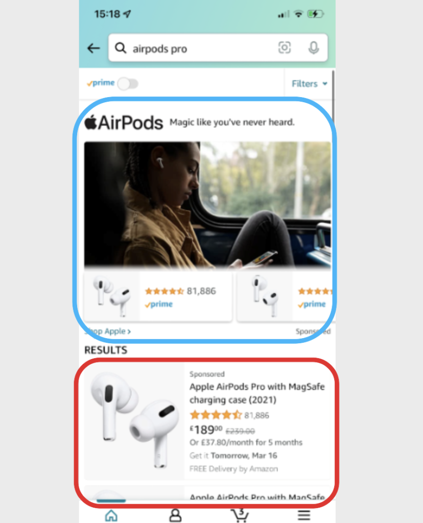 Product Ad appearing on Amazon Mobile App