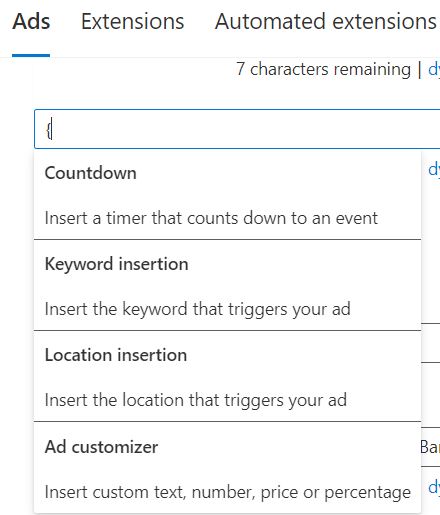 Ad customisers Bing Ads