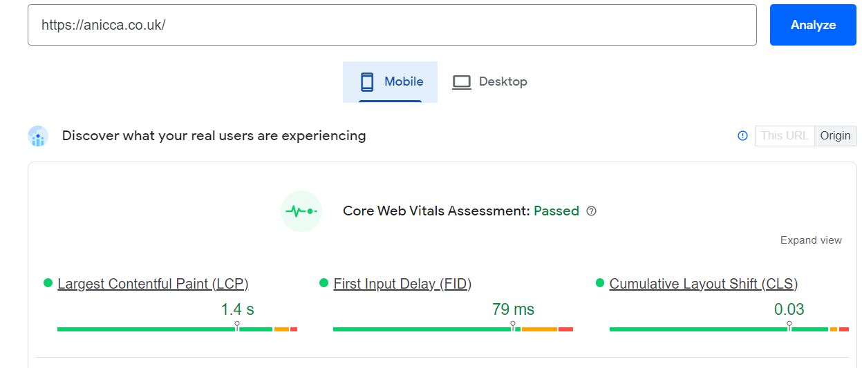 Core Web Vitals Pass