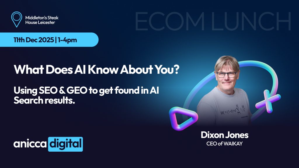 In-person VIP Leicester Ecommerce Lunch (What Does AI Know About You?) – 11th December 25 (1-4pm), Middletons, Leicester