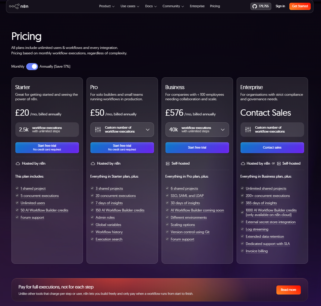 n8n pricing plans
