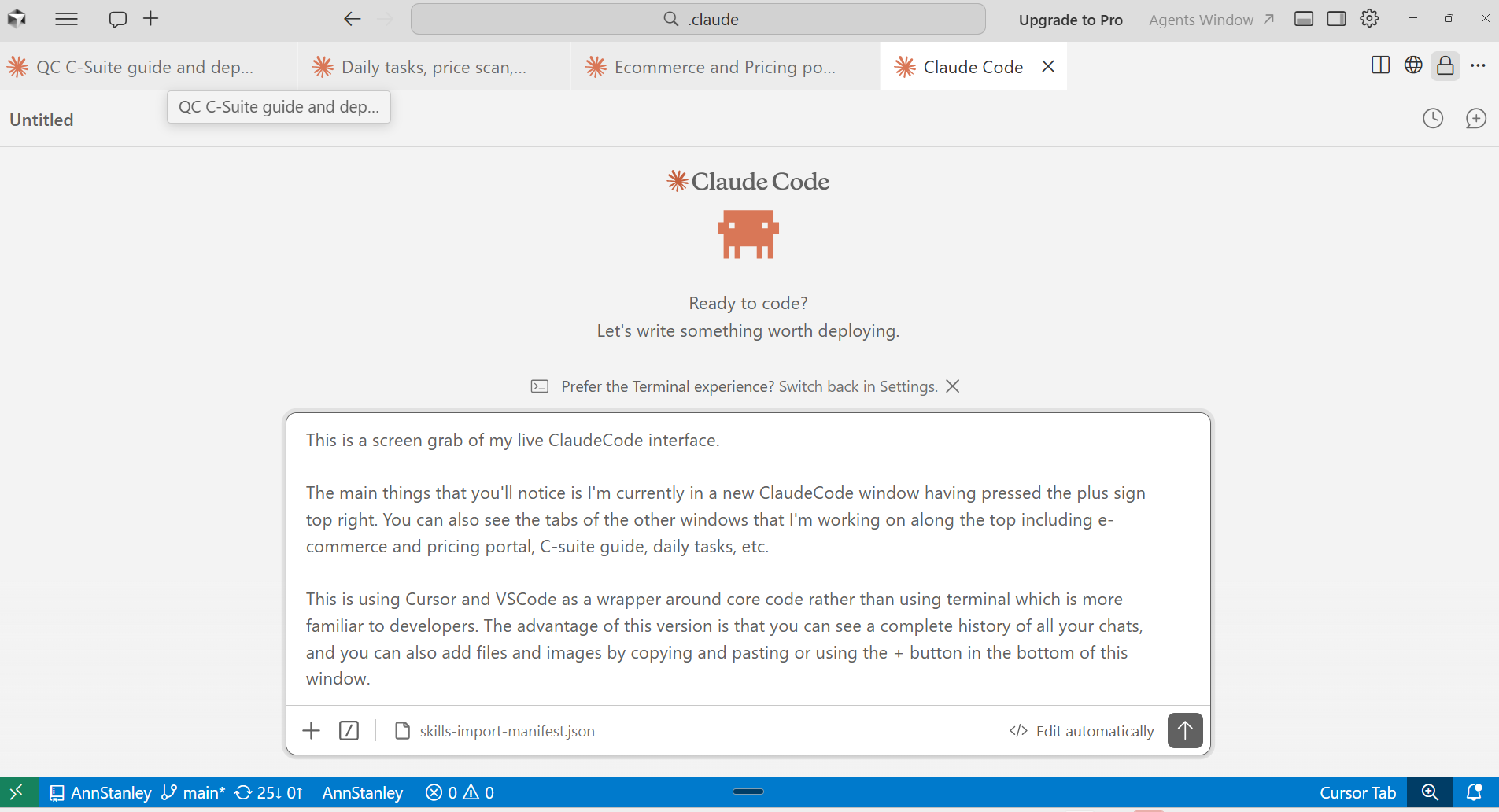 Claude Code running inside Cursor IDE