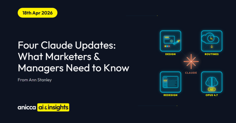Claude Code weekly update - Desktop redesign, Routines, Opus 4.7 and Claude Design (week ending 19 April 2026), by Ann Stanley, Anicca Digital